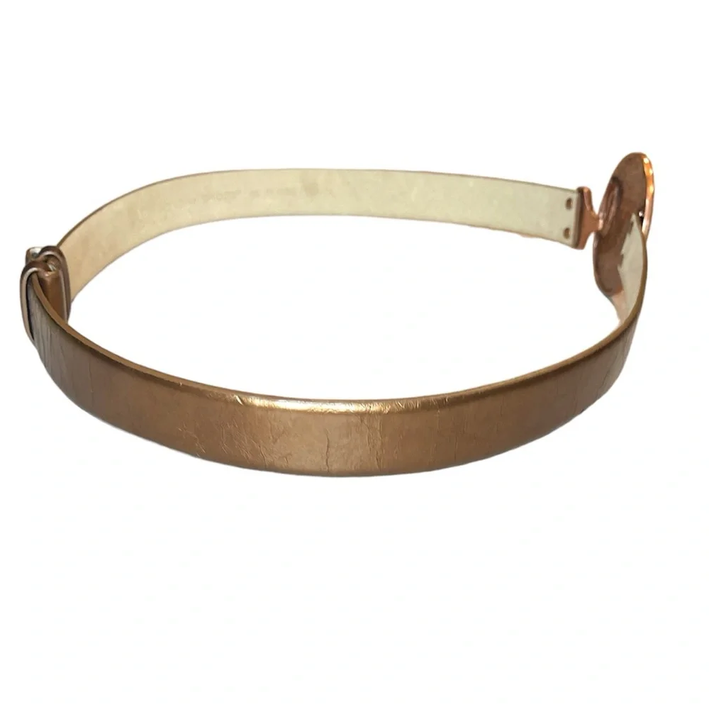 Chicos Adjustable Leather Belt Copper Medallion Bronze Belt Sz SM